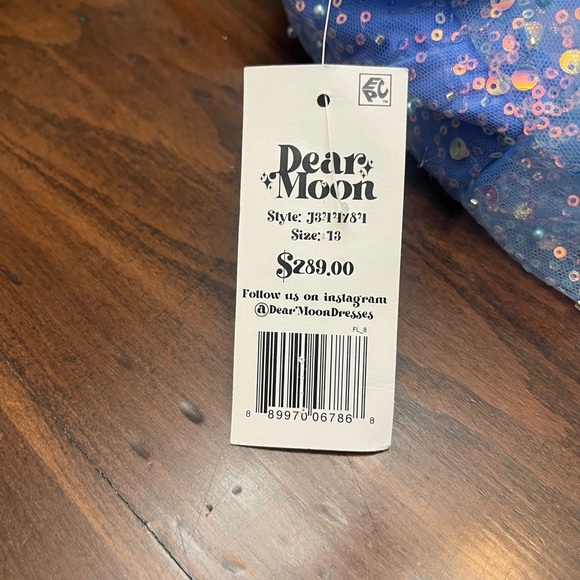 Dear Moon Juniors Periwinkle Illusion Corset Feather Skirt Gown Size 13 Sequins - Picture 12 of 16